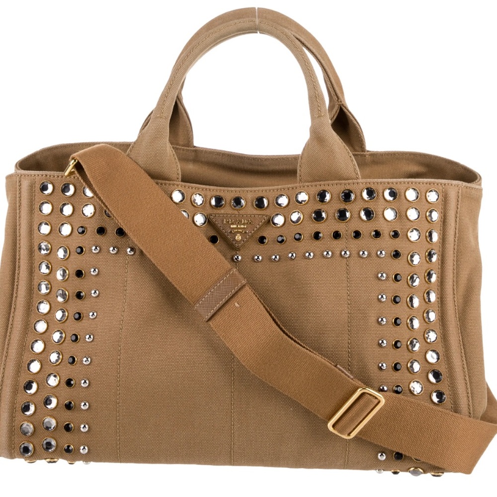 Prada Bijoux Canapa Tote Brown Tan Canvas